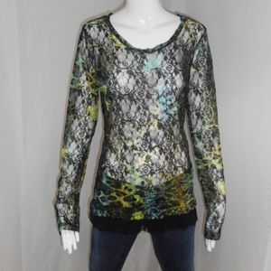 ~BKE~ Sheer Lacey Black Teal & Yellow Cover Top